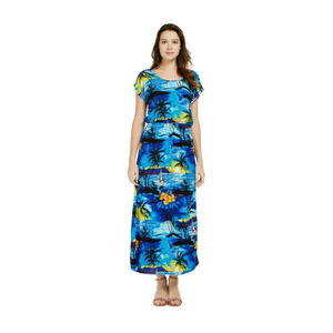 Hawaii Hangover Luau Cap Sleeve Maxi Simple Dress in Sunset Size 2XL